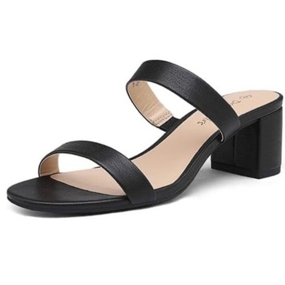 DREAM PAIRS Black Two Strap Chunky Heel Slide Sandals Women US 7 EUR 38